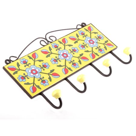 Yellow And Turquoise Tiny Flower Tiles Hooks